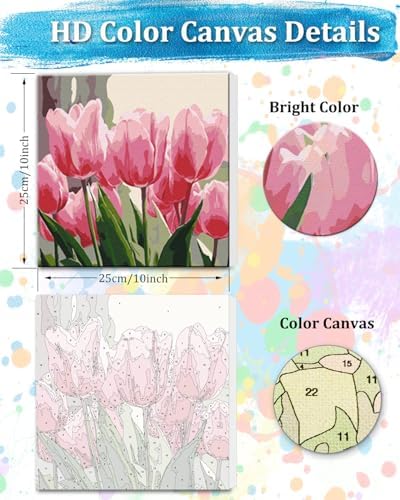 TOCARE Framed Paint by Numbers Kit for Adults Beginner, Tulip Paint by Number with Frame, Small Simple Oil Paint by Numbers Framed Canvas Flowers for Home Wall Decor (10x10 Inch, Without Easel) - Image 2