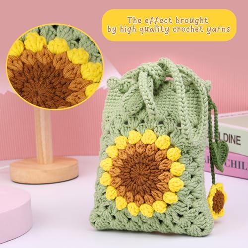 Pnytty Crochet Kit for Beginners, Sunflower Phone Bag Crochet Kit for DIY - Image 5