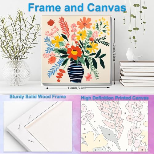Artunion Framed Paint by Numbers Kit for Adults Beginners & Kids Ages 8-12,Watercolor Flowers Paint by Number with Frame, Floral Abstract Paint by Numbers Kit on Canvas 10 * 10 Inch Without Easel - Image 5
