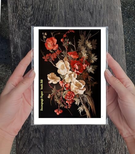 Decoupage Paper Pack (35 Sheets 6"x8") Antique Florals: Vintage-Inspired Floral Arrangements in Sepia, Ivory and Deep Red, Featuring Delicate Branches, Soft Shadows and Elegant Petal Textures FLONZ - Image 3