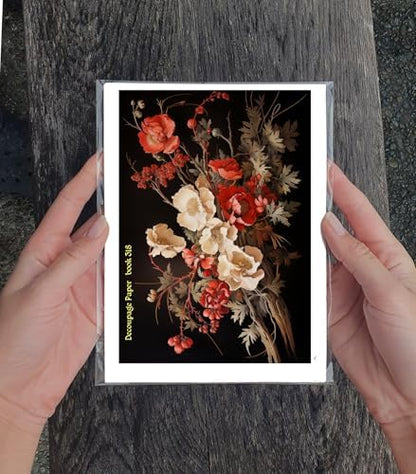 Decoupage Paper Pack (35 Sheets 6"x8") Antique Florals: Vintage-Inspired Floral Arrangements in Sepia, Ivory and Deep Red, Featuring Delicate Branches, Soft Shadows and Elegant Petal Textures FLONZ - Image 3