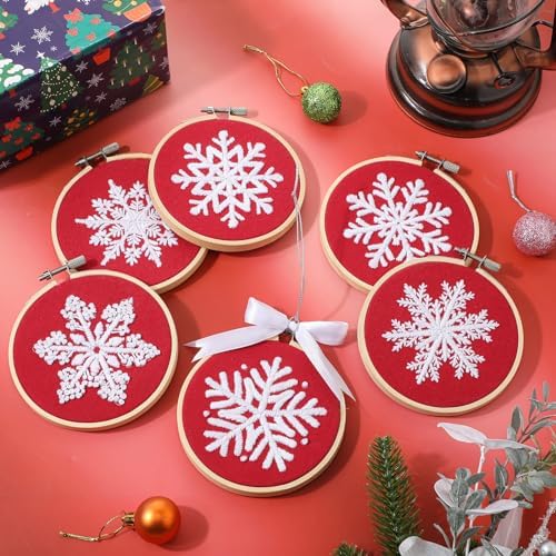 Roowest 6 Sets Christmas Embroidery Kits Snowflake Ornament DIY,Red - Image 5
