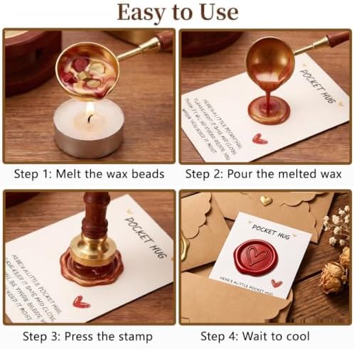 Comealltime 50 Sets Pocket Hug Token Small Gift Bulk Cards and Envelopes with Heart Shape Wax Seal Stamp, Sealing Beads, Wax Seal Kit for DIY Exchange Relationship Cards - B - Image 4