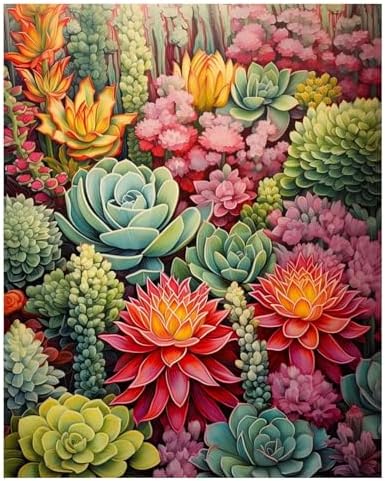 xcemhil Succulents Paint by Numbers Kit for Adults Beginner, Succulents Paint by Number for Adult, Acrylic Paint by Numbers Kits Suitable for Home Wall Art Decor Gifts 16x20 Inch by Unknown