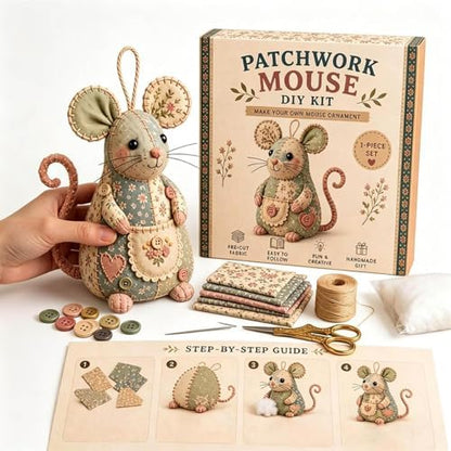 Patchwork Mouse DIY Kit, Handmade Sewing Craft Set,Cute Mouse Ornament DIY Kit, Pre-Cut Floral Fabric Sewing Set with Tools & Stuffing, for Adults, Beginners, Gift for Birthdays, Holidays (Type B) by Unknown