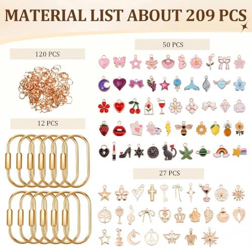 Sureio 210 Pcs Gold Brass Carabiner DIY Kit 12 Set Carabiner Bag Making - Image 3
