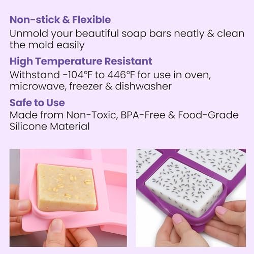4 Pack Silicone Soap Molds - Rectangle, Square & 2 Oval Soap Making Molds DIY Soap Making Kit Accessories & Tools, Handmade Craft Supplies Mold Set for Soap Kit Adults Art Project - Image 6