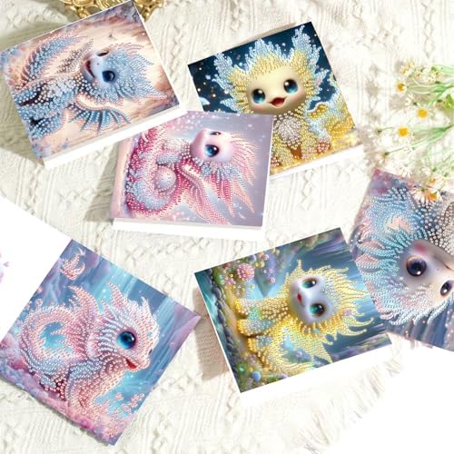 Focart 6-Pack Dragon Diamond Painting Greeting Card Kits, Special Shaped Diamonds Painting, DIY Handcraft for Relatives and Friends with Wishes,Unique Design Crafting for Birthday or Holiday Cards - Image 5