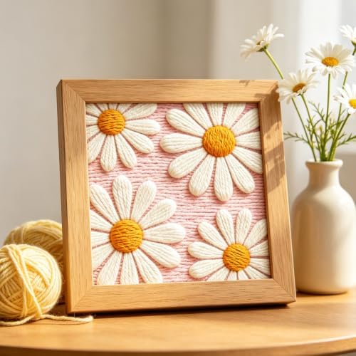 INFUNLY Daisy Punch Needle Kit for Beginners Simple Flowers Punch Needle Embroidery Kits for Adults DIY Punch-Stitching Kit with Instruction Threader Needles Square Frame for Wall Decor 9.4''x9.4'' - Image 4