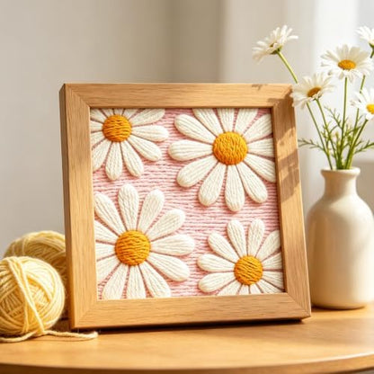 INFUNLY Daisy Punch Needle Kit for Beginners Simple Flowers Punch Needle Embroidery Kits for Adults DIY Punch-Stitching Kit with Instruction Threader Needles Square Frame for Wall Decor 9.4''x9.4'' - Image 4