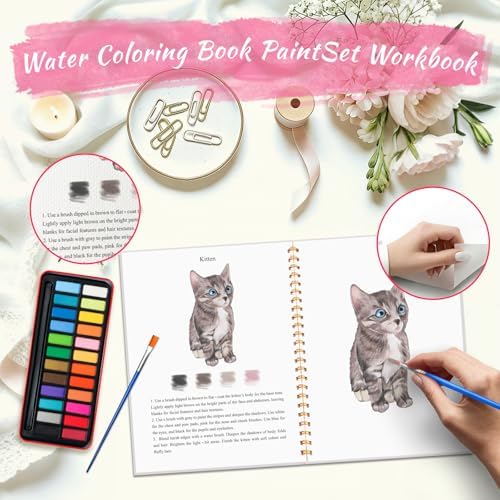 Watercolor Workbook - Coloring Book Beginner Friendly Painting Kit, Watercolor Workbooks for Adults, Exploration Gift for Adults Teens (Flowers-Animals, 24 Color Palette) - Image 4