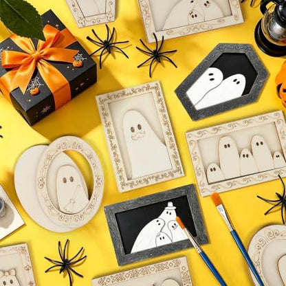 12 Pcs Halloween Crafts Wooden Ghost DIY Frames Decorating Unfinished Wood Painting Ghost Craft Ornaments Fall Halloween Arts and Crafts Kits for Adults Kids Haunted House Activities Party Supplies - Image 4