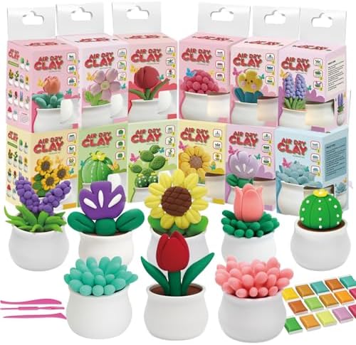 Air Dry Clay for Kids, 12 Plants DIY Modeling Clay Kit with Sculpting Tools by DMTXCRP