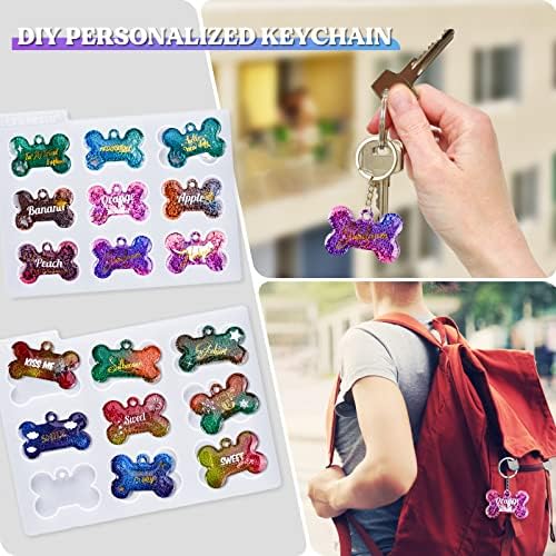 LET'S RESIN Pet Tag Resin Molds Silicone, Cat Dog Tag Molds for Epoxy Resin & UV Resina 2'' & 1.7'', Bone Shape Resina Keychain Molds with 10Pcs Key Ring & 10pcs Jump Ring, DIY Keychain Pendant Crafts - Image 5