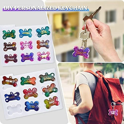 LET'S RESIN Pet Tag Resin Molds Silicone, Cat Dog Tag Molds for Epoxy Resin & UV Resina 2'' & 1.7'', Bone Shape Resina Keychain Molds with 10Pcs Key Ring & 10pcs Jump Ring, DIY Keychain Pendant Crafts - Image 5