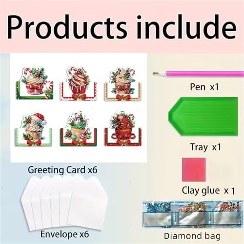 6 pack 3D Christmas Diamond Painting Greeting Cards Kit,Cup Diamond Art Birthday Cards with Envelopes,DIY Thank You Card Making Craft for Adults,Handmade Greeting Card Supplies Gift Idea (Christmas cup) - Image 4
