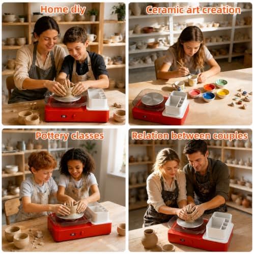 Skirfy Pottery Wheel for Adults Kids,Complete Pottery Set for Beginners with 6.3" Turntable with Two-Way Rotation,Craft Kits Toys Birthday Gifts for Boys Girls(Red) - Image 5