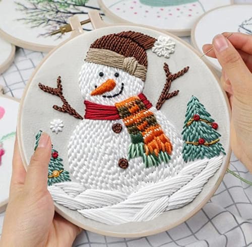 Huacan Embroidery Kits for Adults Beginner DIY Cross Stitch Stamped Christmas Pattern Stitching Sewing Kit 1 Piece 7.8 x 7.8 Inch (Snowman) - Image 5