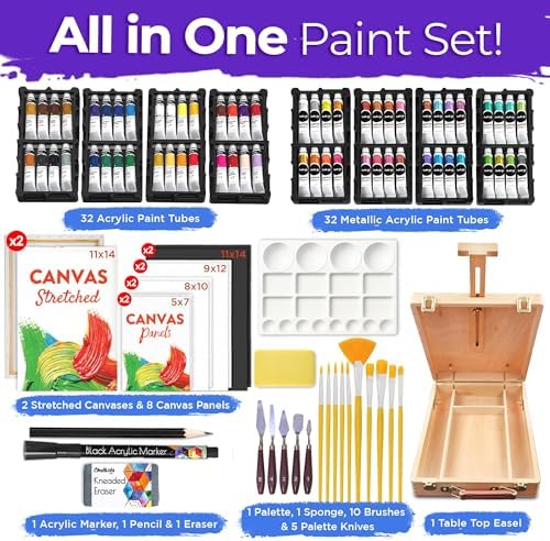 Chalkola 95 Pcs Acrylic Painting Kit for Adults Art - 64 Acrylic Paint Set - Image 2