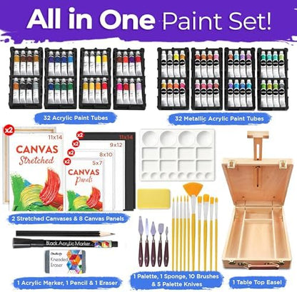 Chalkola 95 Pcs Acrylic Painting Kit for Adults Art - 64 Acrylic Paint Set - Image 2