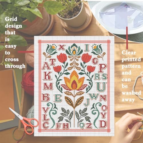 FREEBLOSS 11CT Cross Stitch Kit Stamped Cross Stitch Craft Kit with Stitching Guide for Beginners Glass Retro Folk Pattern Embroidery Set Crossstitch Wall Hanging Set 15.7x19.7inch - Image 3