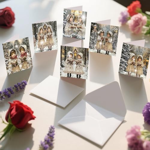 jinglinhh 6pcs Christmas Girl Reading Diamond Art Painting Greeting Cards with Envelopes, DIY Card Making Kits for Adults, Diamond Art Postcards Christmas Cards Craft Gifts - Image 5