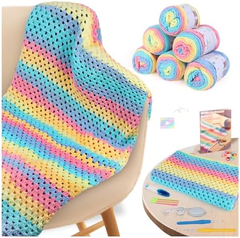 Aeelike Crochet Blanket Kit for Beginners,Rainbow Granny Square,Easy Start by Aeelikescrochetworld