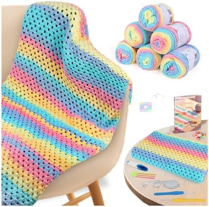 Aeelike Crochet Blanket Kit for Beginners,Rainbow Granny Square,Easy Start by Aeelikescrochetworld
