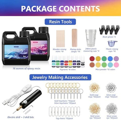 KISREL Epoxy Resin Kit 16OZ with 3D Molds, Electric Drill, Color Dyes Tools - Image 2
