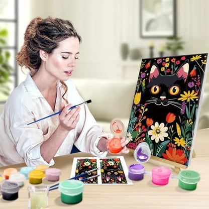 JOOZ Paint by Numbers Kit for Adults with Frame, Black Cat Paint by Number with Easel, DIY Flowers Oil Painting by Numbers Black Cat, Easy Adult Paint by Number Kits Canvas for Wall Decor 8x12 Inch - Image 4