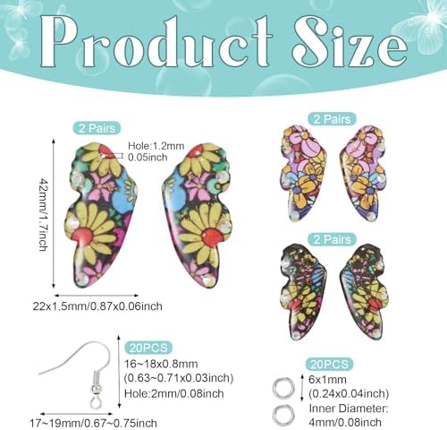 FASHEWELRY 12Pcs Flower Butterfly Wing Earring Charms Transparent Insects Wing Charms Fairy Wings Pendants with Jump Rings Earring Hooks for Crafts Jewelry Making - Image 2