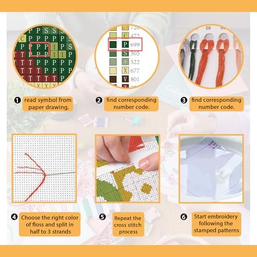 FREEBLOSS 11CT Cross Stitch Kit Cross Stitch Craft Kit with Stitching Guide for Beginners Memphis Stamped Embroidery Set Crossstitch Wall Hanging Set 17.7x17.7inch - Image 4