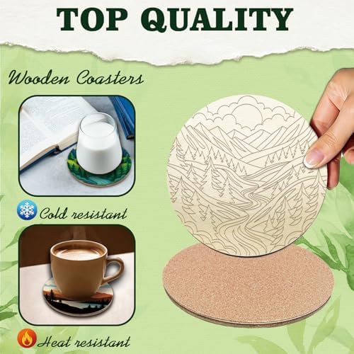 26PCS Wood Coasters Craft Kit 10 Paint You Own Coaster with 16 Markers Wooden Coasters Painting Set for Adults Beginners DIY Coaster Kit Landscape Painting Crafts Art Supplies(Landscape) - Image 3