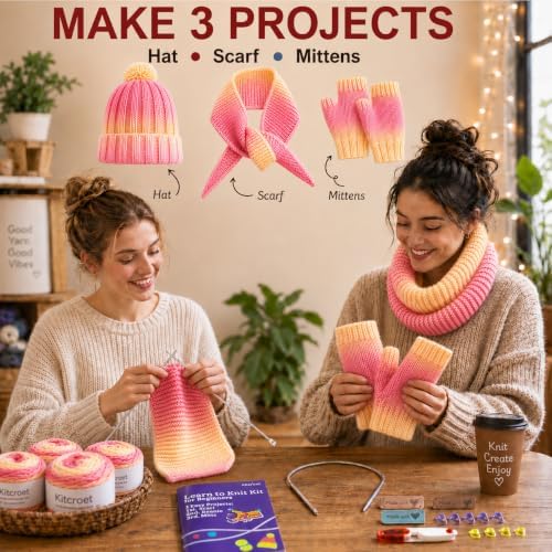 Knitting Kit for Beginners, Complete Starter Kit for Scarf, Hat, Gloves - Image 3