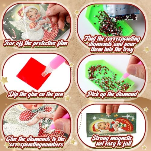 Saillong 12 Pack Vintage Christmas Diamond Painting Greeting Card Kits DIY Retro Christmas Diamond Art Cards with Envelope Xmas 5D Rhinestones Painting Kit for Adults DIY Craft Family Friend Xmas Gift - Image 6