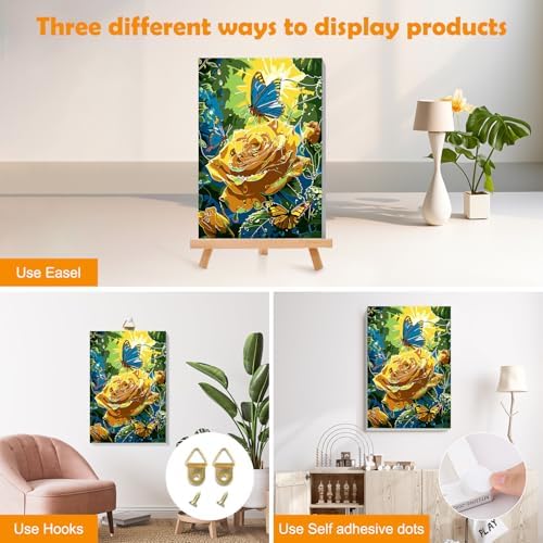 MOGTAA Paint by Numbers Kit for Adults with Frame, Rose Landscape Paint by Number Canvas, Butterfly Paint by Numbers with Easel, DIY Flowers Oil Painting Kit for Home Wall Decor 8 x 12 Inch - Image 3
