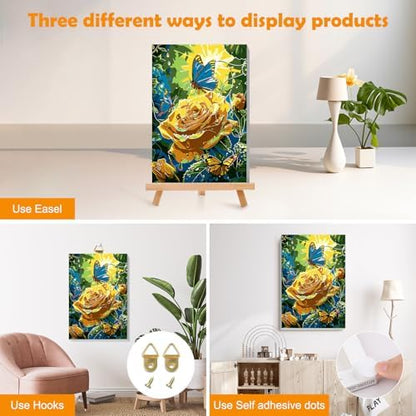 MOGTAA Paint by Numbers Kit for Adults with Frame, Rose Landscape Paint by Number Canvas, Butterfly Paint by Numbers with Easel, DIY Flowers Oil Painting Kit for Home Wall Decor 8 x 12 Inch - Image 3