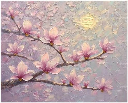 Cherry Blossom Paint by Numbers Kit for Adults - DIY Moonlit Floral on the Branches Painting on Canvas 16x20 Inches, Acrylic Paint Set,Suitable for Beginners,Art for Home Decoration or Gifts by Unknown