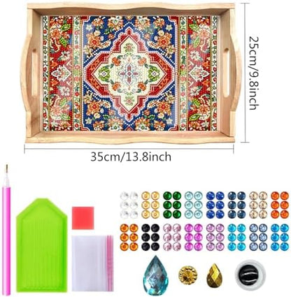 DOTSOPS 5D Diamond Art Kits for Adults Wooden Serving Tray with Handle Special Diamond Painting Plate Big Gem Dots Paint by Numbers Crafts Kits for Living Room Mandala 10 x 14 Inches - Image 2