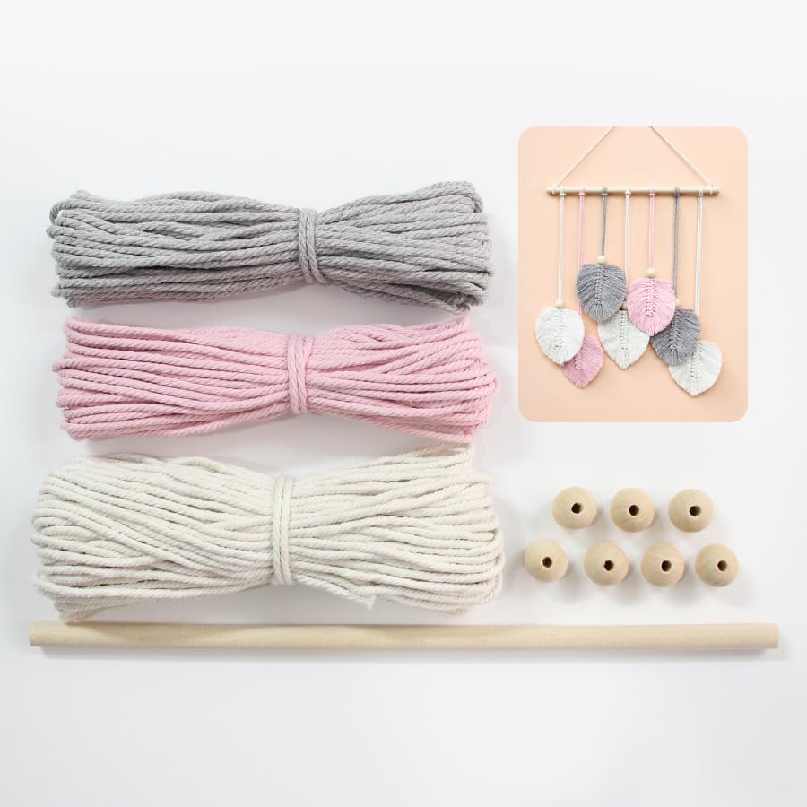 BUFANTL DIY Macrame Leaf Wall Hanging Kit for Beginners, Boho Woven Tapestry Craft Kit with Macrame Cord, Wooden Beads & Printed Instructions, Home Decor Macrame Kit for Adults by Unknown