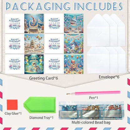 POETRYDRAW 6 Pack 5D DIY Diamond Art Painting Ocean Card Kit, Diamond Art Birthday Holiday Greeting Card, Crafts Kit Creative with Envelope - Image 7