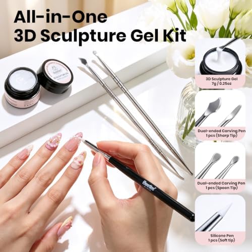 Beetles 3D Gel Nail Art,White 3D Sculpting Gel for Nail Art & Sculpting Pen - Image 2