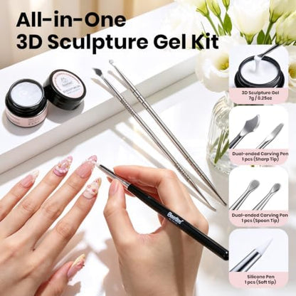 Beetles 3D Gel Nail Art,White 3D Sculpting Gel for Nail Art & Sculpting Pen - Image 2