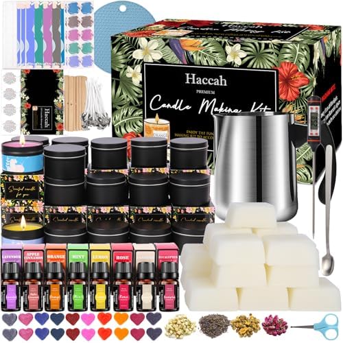 Complete Candle Making Kit, Candle Making Supplies, DIY Arts&Crafts Kits Gift For Adults,Beginners,Including Bees Wax,Wicks,Rich Scents,Wick Clips,550ml Melting WaxPouring Pot,Thermometer,Spoon Etc. by CandleMakingKits