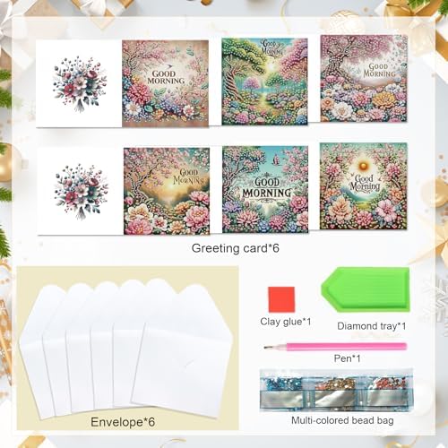 LazyFold 6Pcs DIY Diamond Art Painting Greeting Cards with Envelopes, Beautiful Scenery All Occasion Note Card Kit for Women, Handmade Thank You Birthday Friendship Cards Gift - Image 3