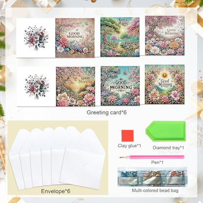 LazyFold 6Pcs DIY Diamond Art Painting Greeting Cards with Envelopes, Beautiful Scenery All Occasion Note Card Kit for Women, Handmade Thank You Birthday Friendship Cards Gift - Image 3