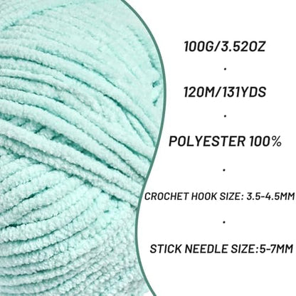 Plush Chunky Chenille Yarn for Crocheting, Soft Fluffy Velvet Yarn for Crocheting, Fuzzy Baby Blanket Knitting Yarns, 100g/131yds Bulky Amigurumi Yarns（Aqua Green） - Image 2