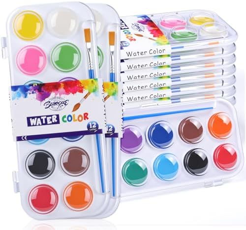 Nuanchu Gifts Bulk Watercolor Paint Washable Watercolor Paint Kits Palette and Brushes Portable Water Color Supplies for Adults, Beginners Artists Graduation Gift(20 Pack,12 Colors) by Nuanchu