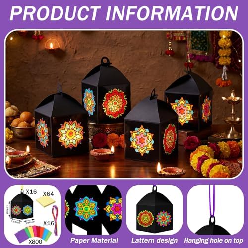 Maitys 16 Sets Diwali Lantern Craft Kit, Mandala Paper Lanterns for Adults - Image 3