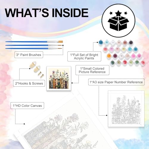 Yezavesu Book Paint by Numbers Kit for Adults Beginner, Flowers Adult Paint by Number Kits on Canvas Without Frame, DIY Acrylic Painting by Numbers for Home Wall Decor Gift 16x16 Inch - Image 4